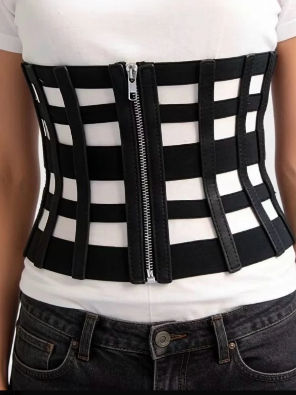 New! The “Punk Princess” Lattice Cage Elastic Corset Zip Front Wide waist Belt